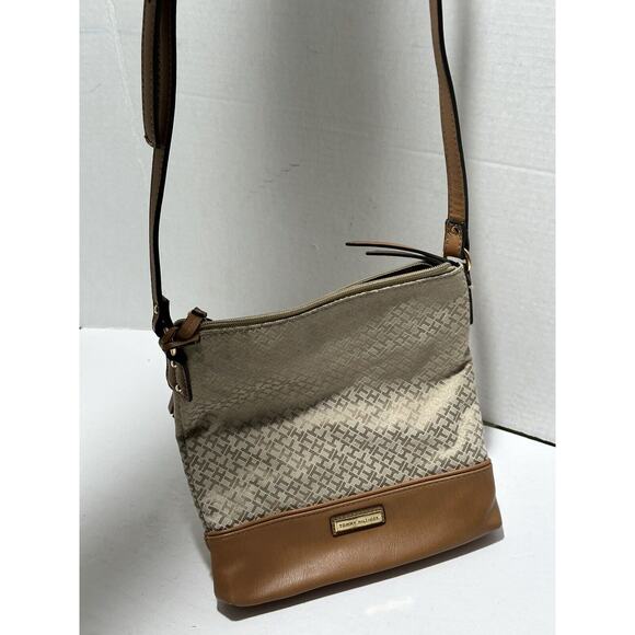 Tommy Hilfiger Crossbody Brown Logo Print Canvas Leather Frin Charm Shoulder Bag - Picture 8 of 8